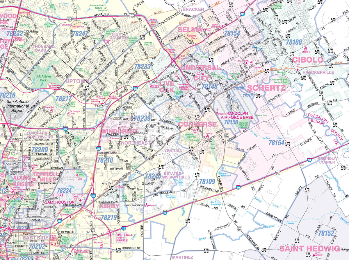 San Antonio Wall Map Houston Map Company