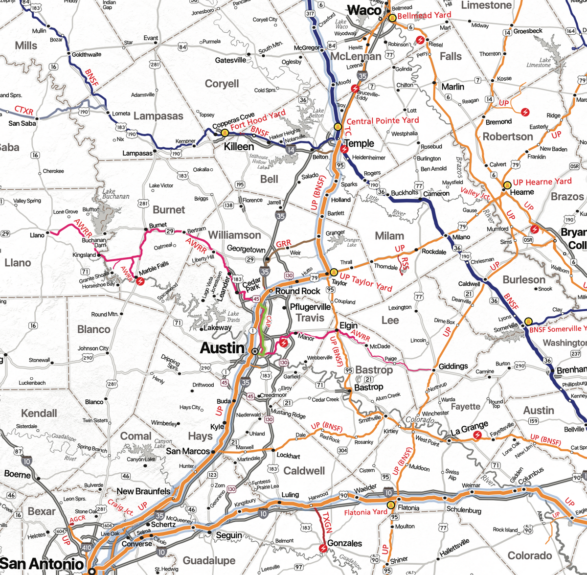 Texas Railroad Wall Map Official Map Of Texas 2024 Houston Map Company