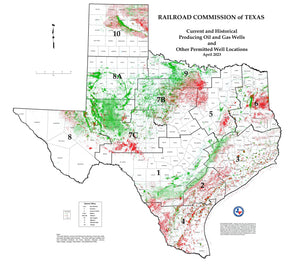 Texas Oil & Gas Wells Wall Map 2023