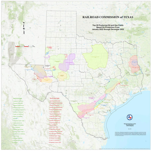 Texas Top Producing Oil & Gas Production Wall Map of 2022