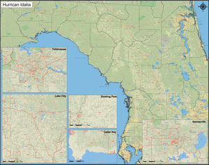 Hurricane Idalia Map with Cities- Counties, Towns, City Zip Insets 2023