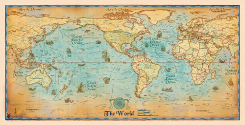 Antique World Wall Map USA Ctrd - Houston Map Company