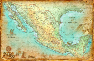 Mexico Antique Wall Map - Houston Map Company