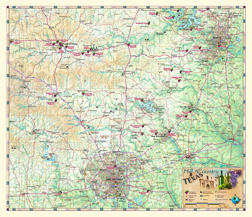 Texas Hill Country & Wine Wall Map - Houston Map Company