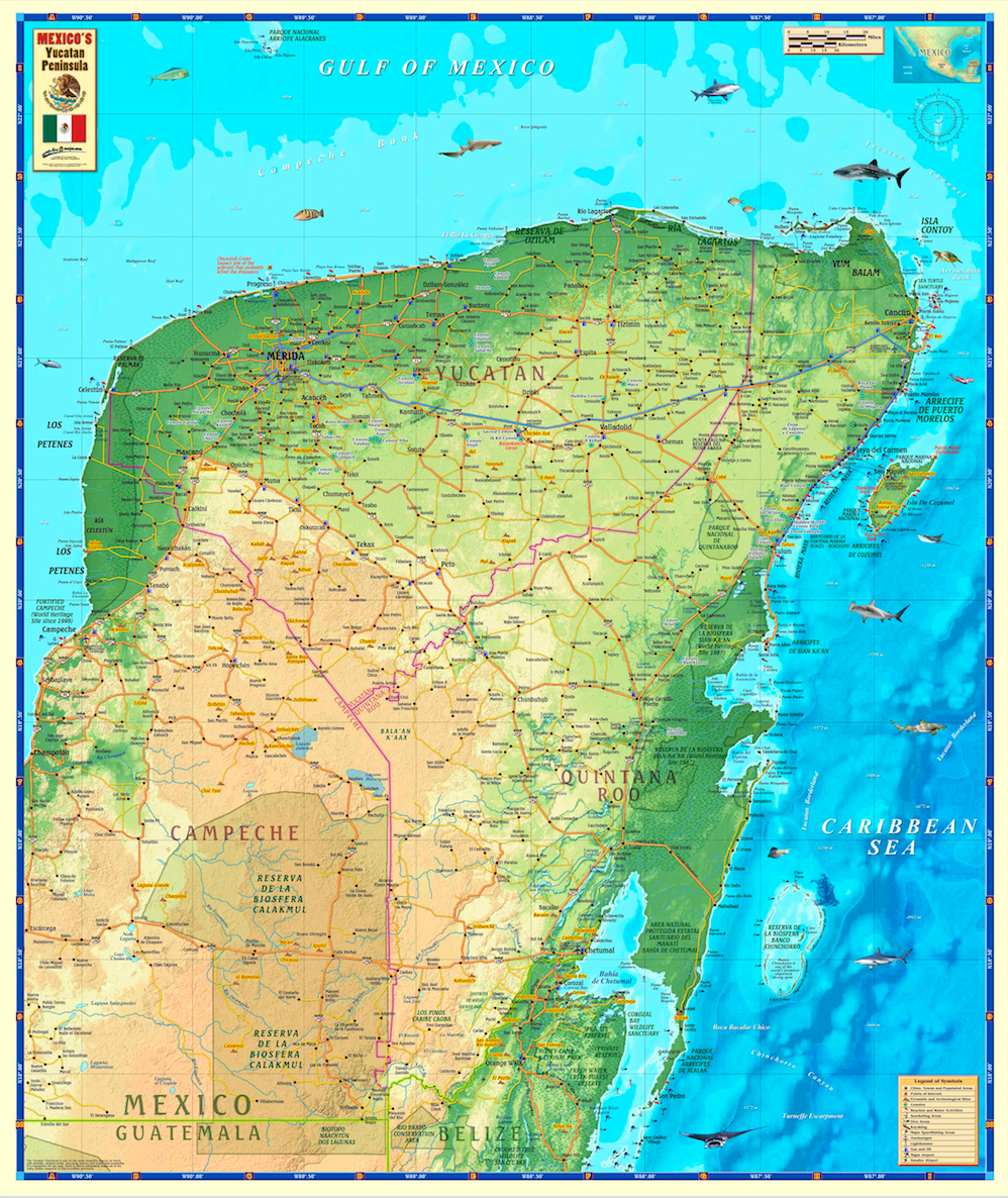 Yucatan Peninsula Wall Map - Houston Map Company