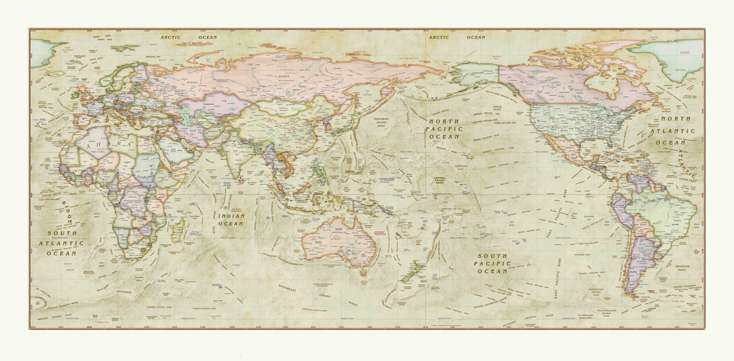 Decorative Antique World Wall Map Green Hues - Houston Map Company