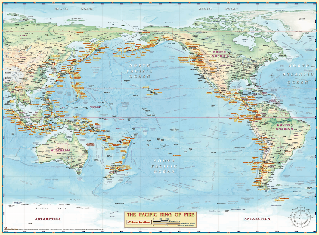 Pacific Ring of Fire Wall Map - Houston Map Company