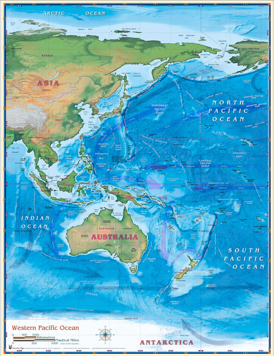 Western Pacific Ocean Map - Houston Map Company