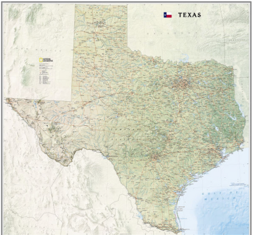 Texas National Geographic Wall Map - Houston Map Company