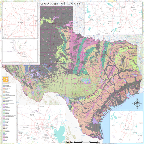 Geology Of Texas Wall Map - Houston Map Company