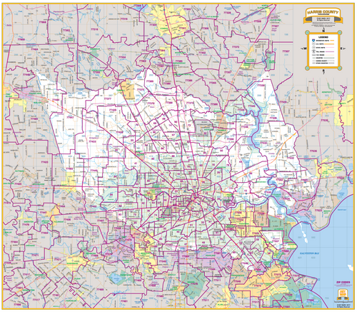 Maps - Harris County Wall Map, Houston Area Wall Map, Houston Zip Code ...