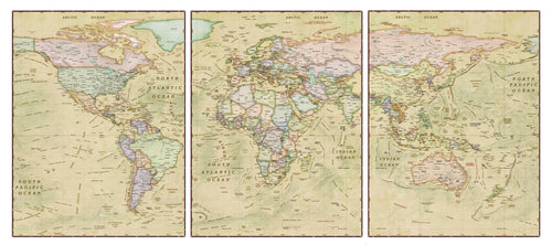 Antique World Triptych - Houston Map Company