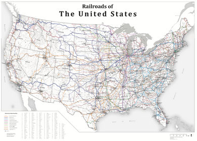 USA Railroad Wall Map - 2025