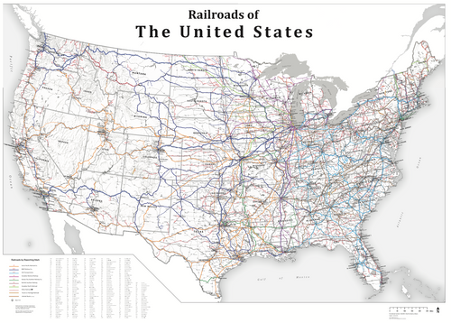 USA Railroad Wall Map - 2023