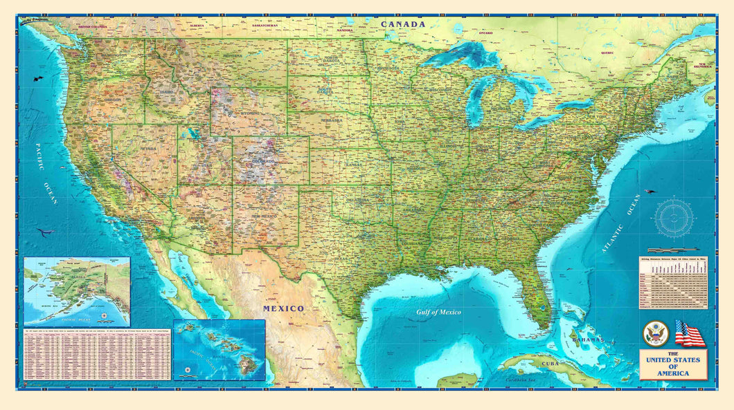 USA Physical Wall Map - Houston Map Company