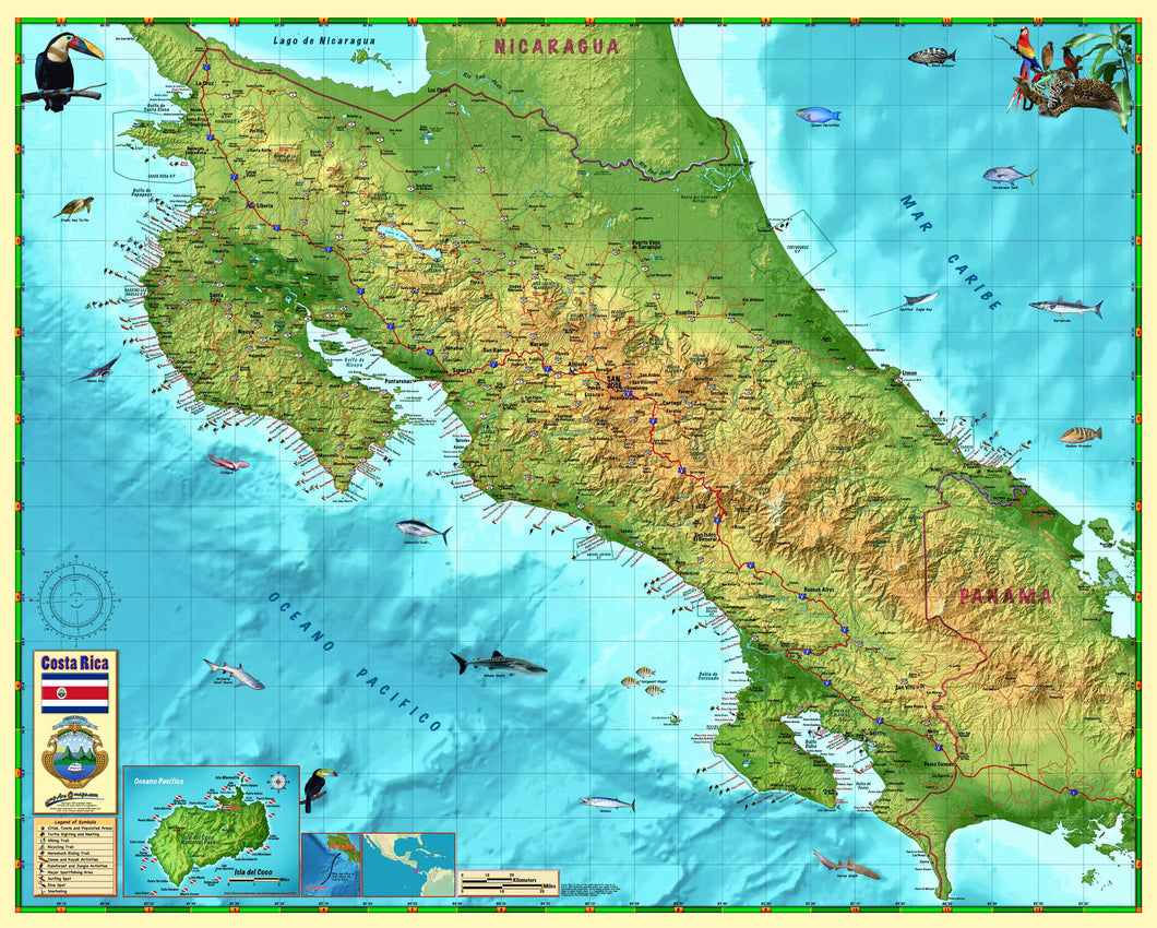 Costa Rica Wall Map - Houston Map Company