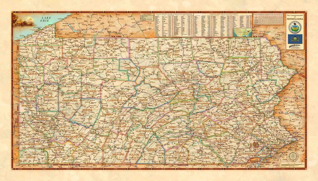 Pennsylvania Antique Wall - Houston Map Company