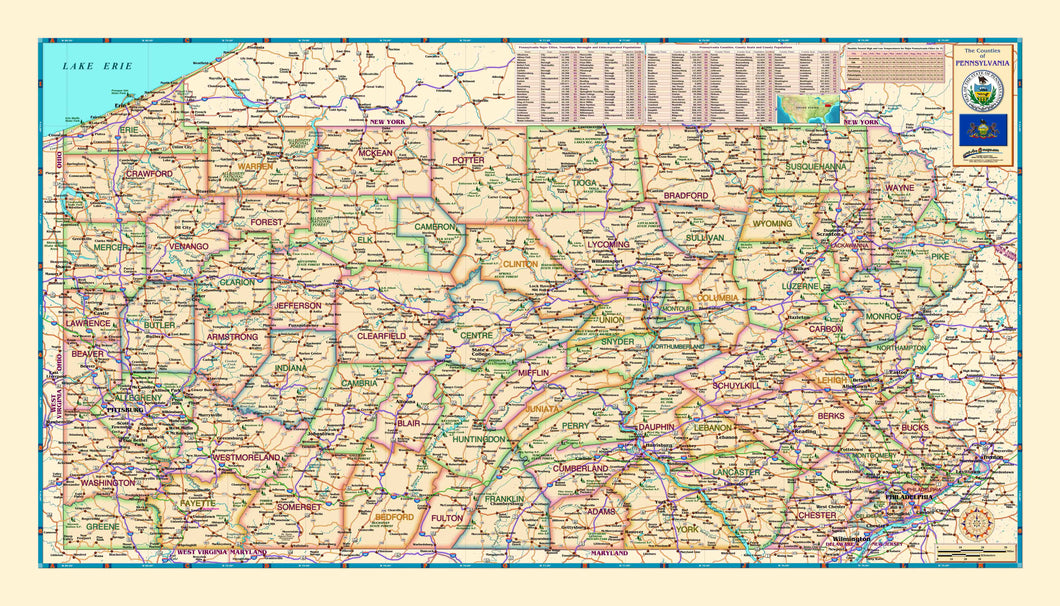 Pennsylvania Counties Wall Map - Houston Map Company