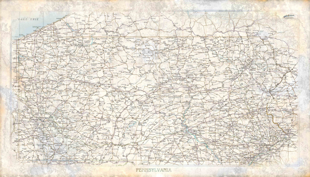 Pennsylvania Rustic Wall Map - Houston Map Company