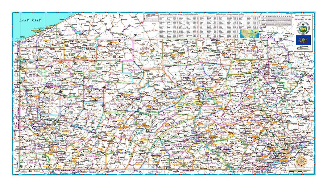Pennsylvania Reference Wall Map - Houston Map Company