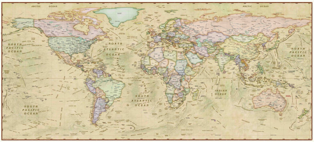 Decorative Antique World Wall Map - Houston Map Company
